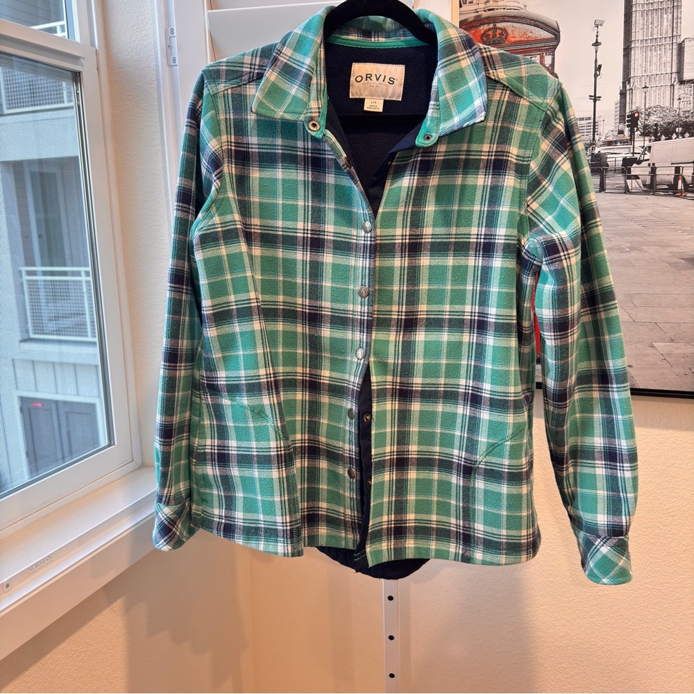 Orvis Green Plaid Fleece lined Women's Jacket. Size L